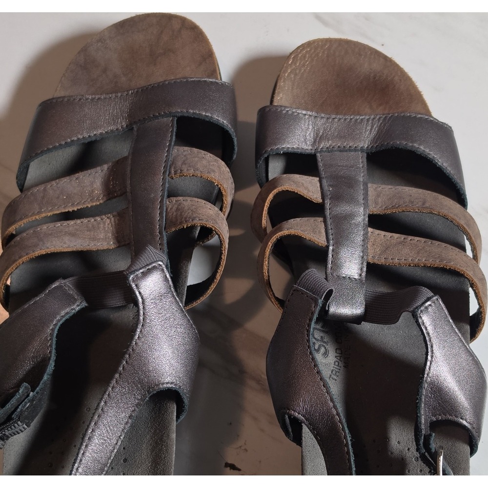 SAS Women's‎ Black/Brown Strappy Gladiator Leather Sandals US 10 Wide Buckle